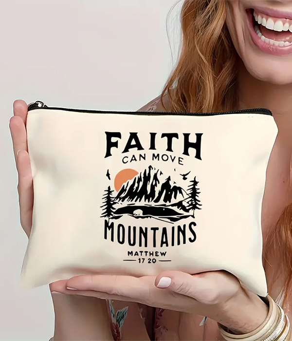 Cosmetic makeup bag - faith can move mountain