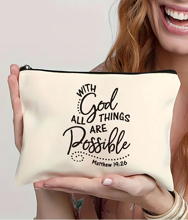 Cosmetic makeup bag - with god all things are possible