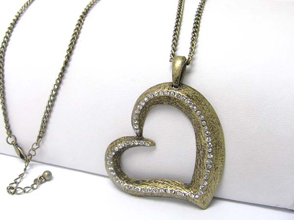 Crystal stud burnish heart pendant long necklace