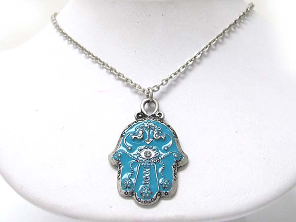 Crystal deco hamsa pendant necklace