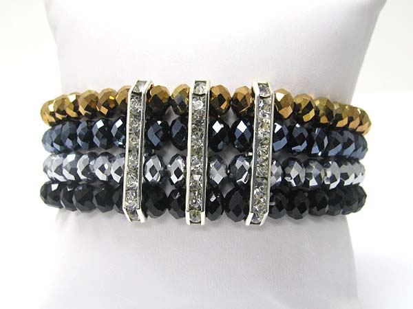 Crystal bar deco facet glass beads stretch bracelet