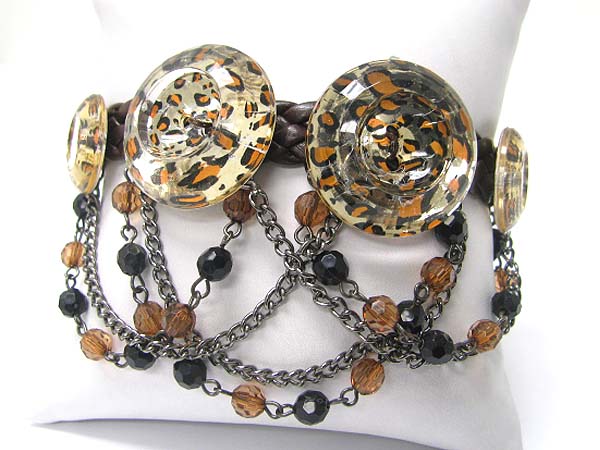 Animal skin theme glass stone hanging stretch bracelet