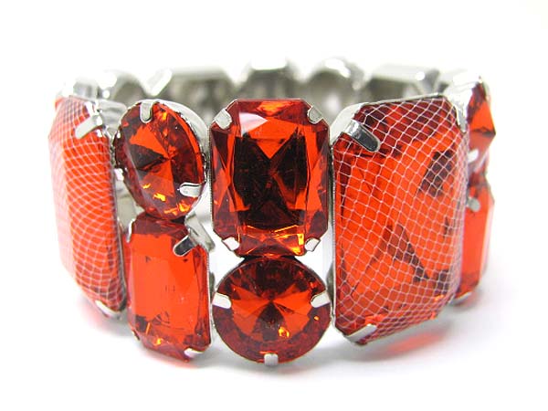 Mesh wrapped double row epoxy stone stretch bracelet