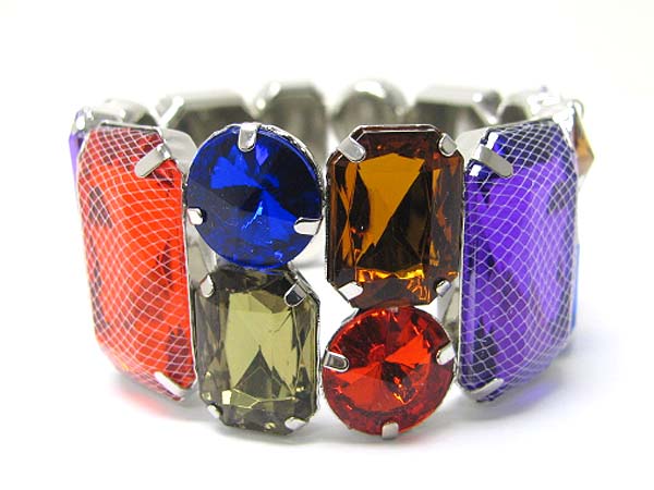 Mesh wrapped double row epoxy stone stretch bracelet