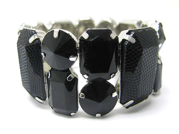 Mesh wrapped double row epoxy stone stretch bracelet