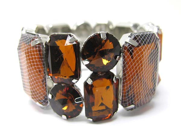 Mesh wrapped double row epoxy stone stretch bracelet