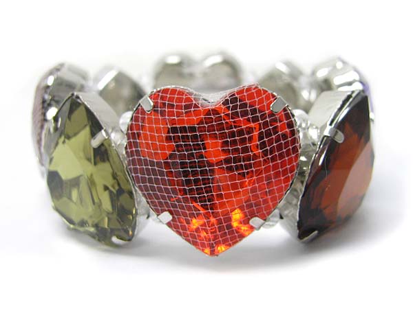 Mesh wrapped double row heart epoxy stone stretch bracelet