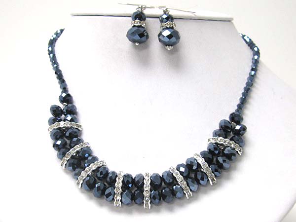 Facet glass beads and crystal bar necklace earring set