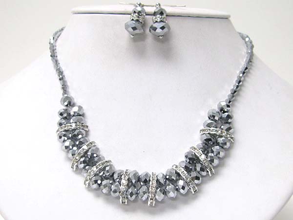 Facet glass beads and crystal bar necklace earring set