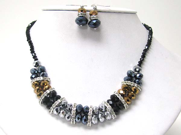 Facet glass beads and crystal bar necklace earring set