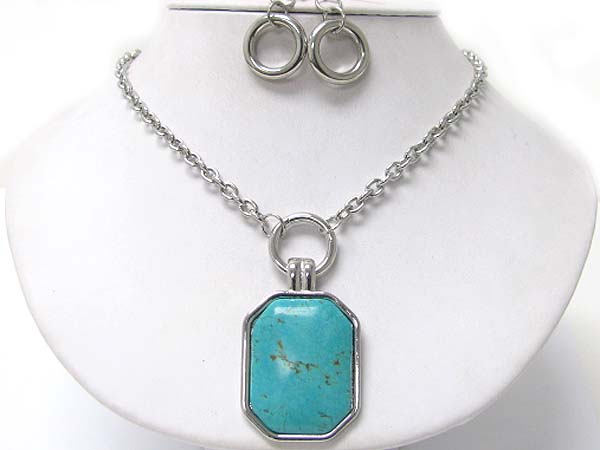 Turquoise stone pendant necklace earring set