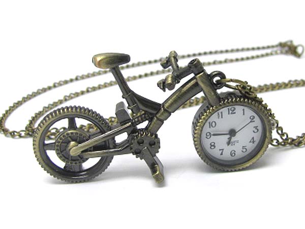 Antique bike pendant watch necklace