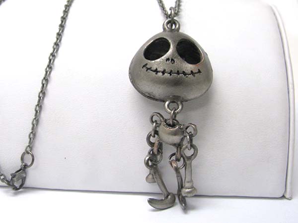 Burnish metal cute ghost puppet pendant long chain necklace