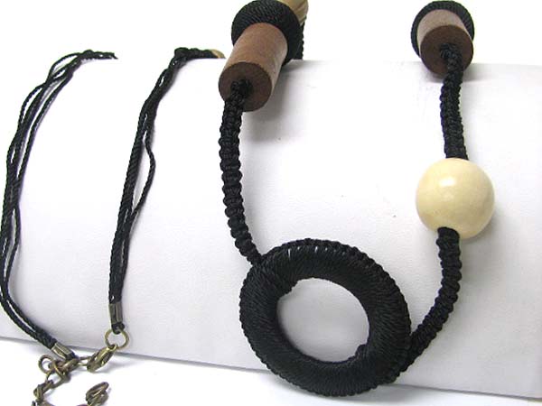 Wood and acryl ball and multi beads long necklace earring set