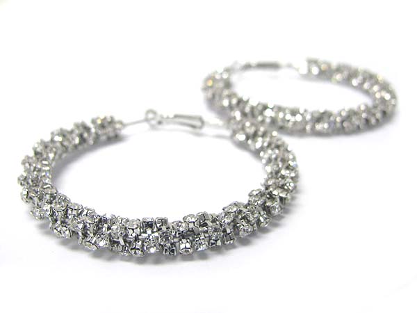 Crystal stud rough face hoop earring - hoops