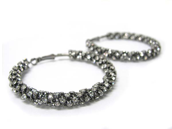 Crystal stud rough face hoop earring - hoops