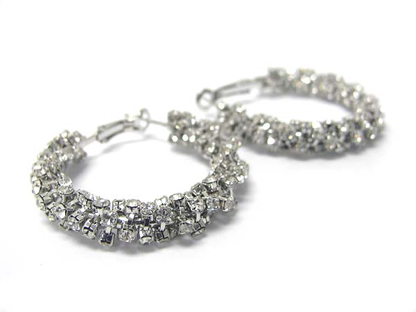 Crystal stud rough face hoop earring - hoops