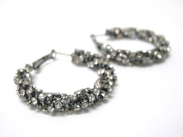 Crystal stud rough face hoop earring - hoops