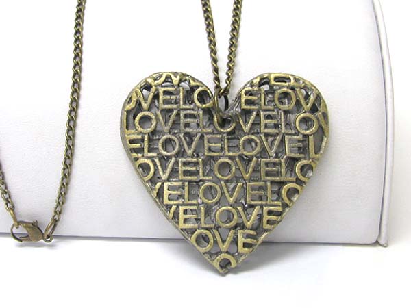 Burnish metal love heart pendant long chain necklace