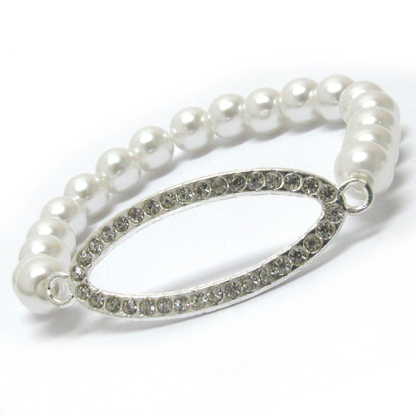 Crystal oval and pearl stretch bracelet