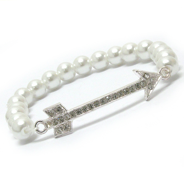 Crystal arrow and pearl stretch bracelet