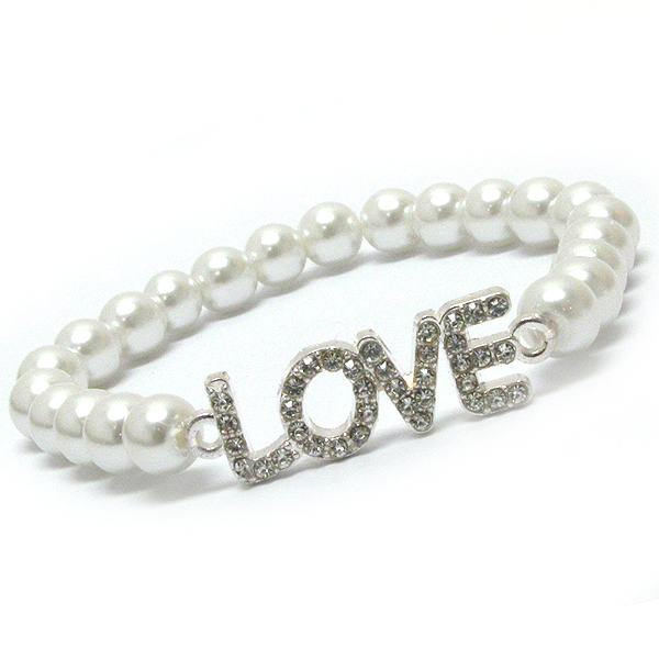 Crystal love and pearl stretch bracelet