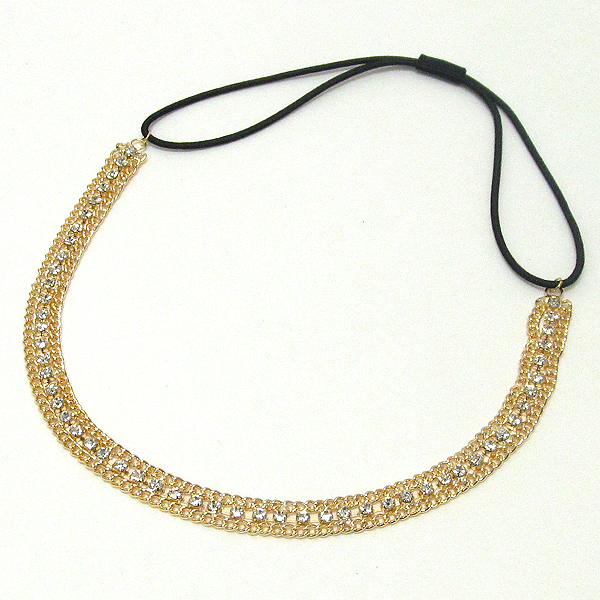 Rhinestone and chain stretch hairband