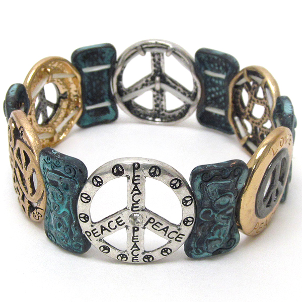 Peace inspiration message patina stretch bracelet