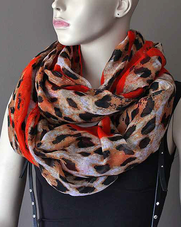 100% polyester animal print infinite scarf