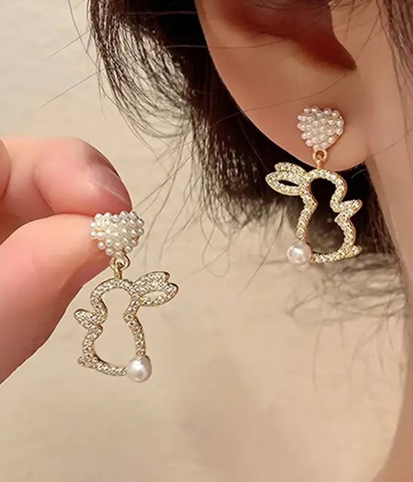 Pearl and rhinestone mix bunny earring