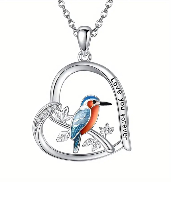 Hummingbird and heart pendant necklace