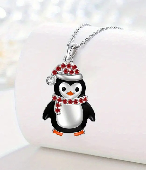 Christmas theme epoxy penguin pendant necklace