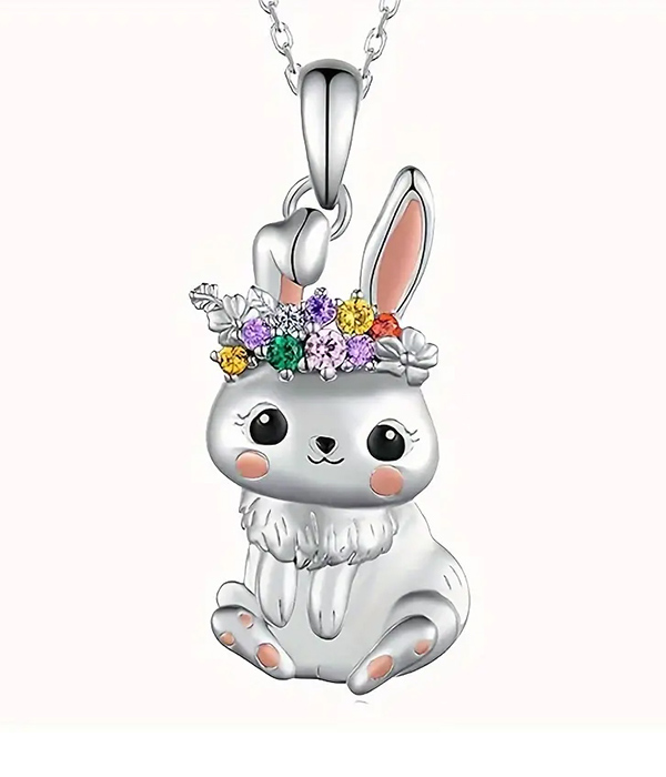 Bunny and flower pendant necklace