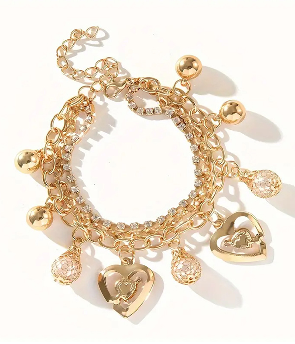 Multi layer chain and heart charm bracelet