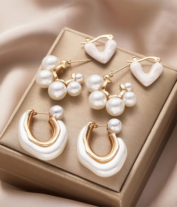 Mix pearl 3 pair earring set