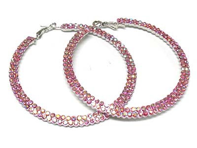 Crystal double paved round hoop earring - hoops