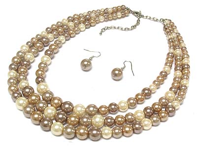 Multi pearl strands necklace and earring set 