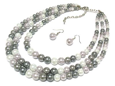 Multi pearl strands necklace and earring set