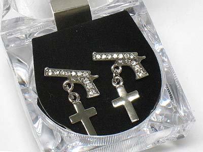 Crystal hip hop earring set with case - ice cube