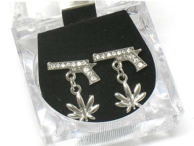 Crystal hip hop earring set with case - ice cube