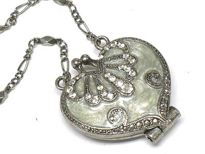 Crystal and epoxy purse locket pendant necklace