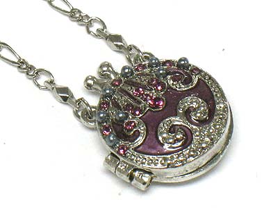 Crystal small round locket pendant necklace