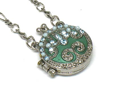 Crystal small round locket pendant necklace