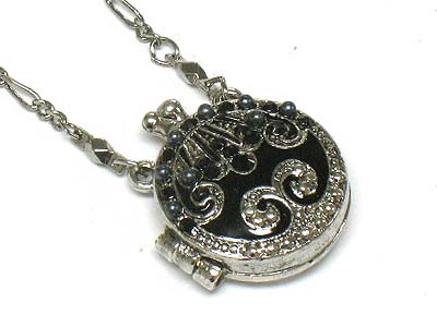 Crystal small round locket pendant necklace