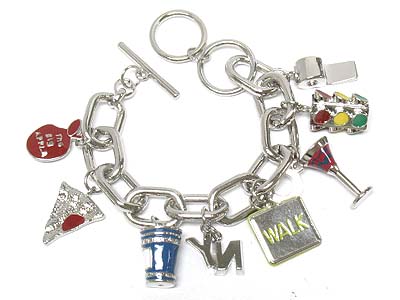 Designer inspired multi detailed charms toggle bracelet