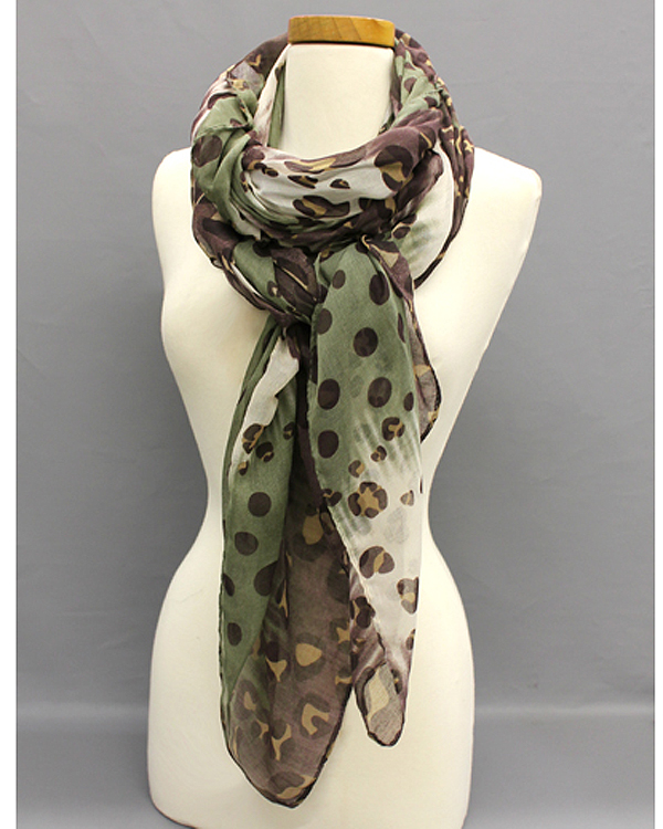 Extra wide tri tone animal print dot fall scarf