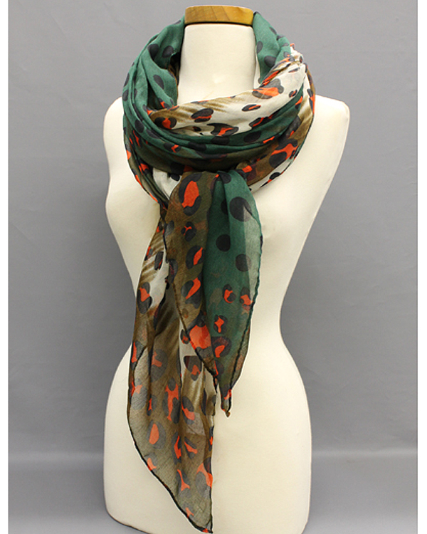 Extra wide tri tone animal print dot fall scarf