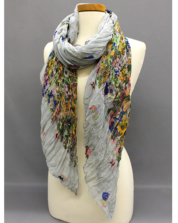 Extra wide flower garden crinkle scarf