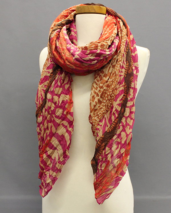 Extra wide animal strips print fall crinkle scarf