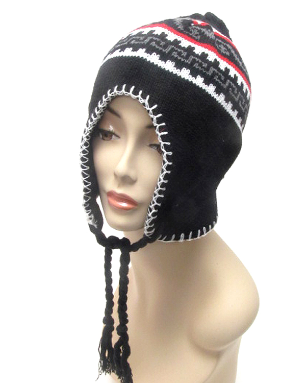 Knitted fashion ear flap winter hat